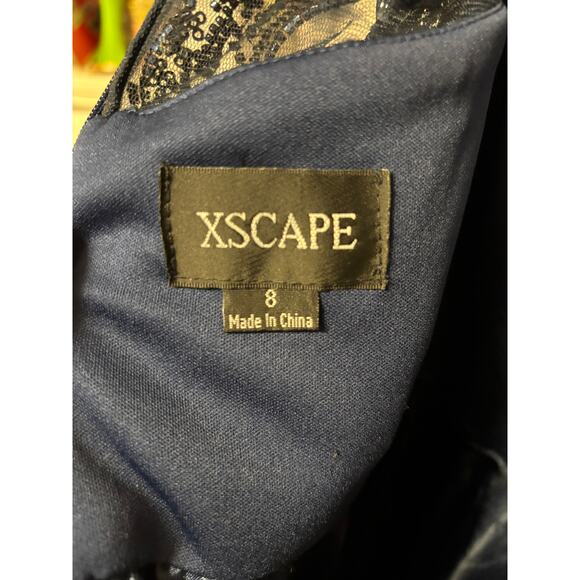 XSCAPE NWT Embellished Chiffon Evening Dress Size 8 Navy Sequin Formal Ball Gown - Picture 8 of 10